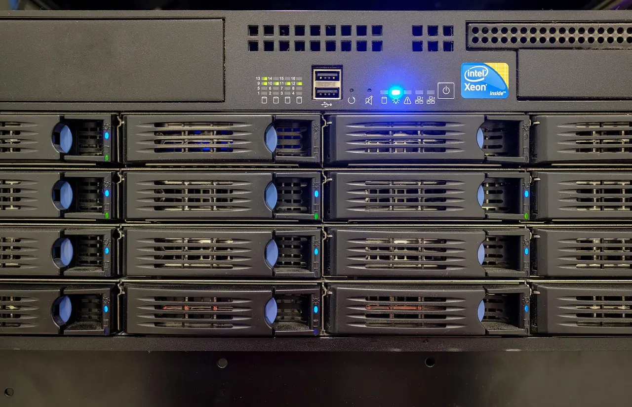 Photograph: server, drive bay, hard drives
