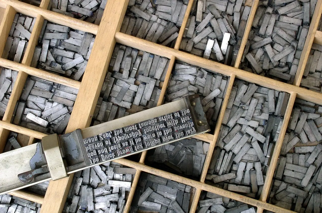 Photograph: case, angle hook, letterpress
