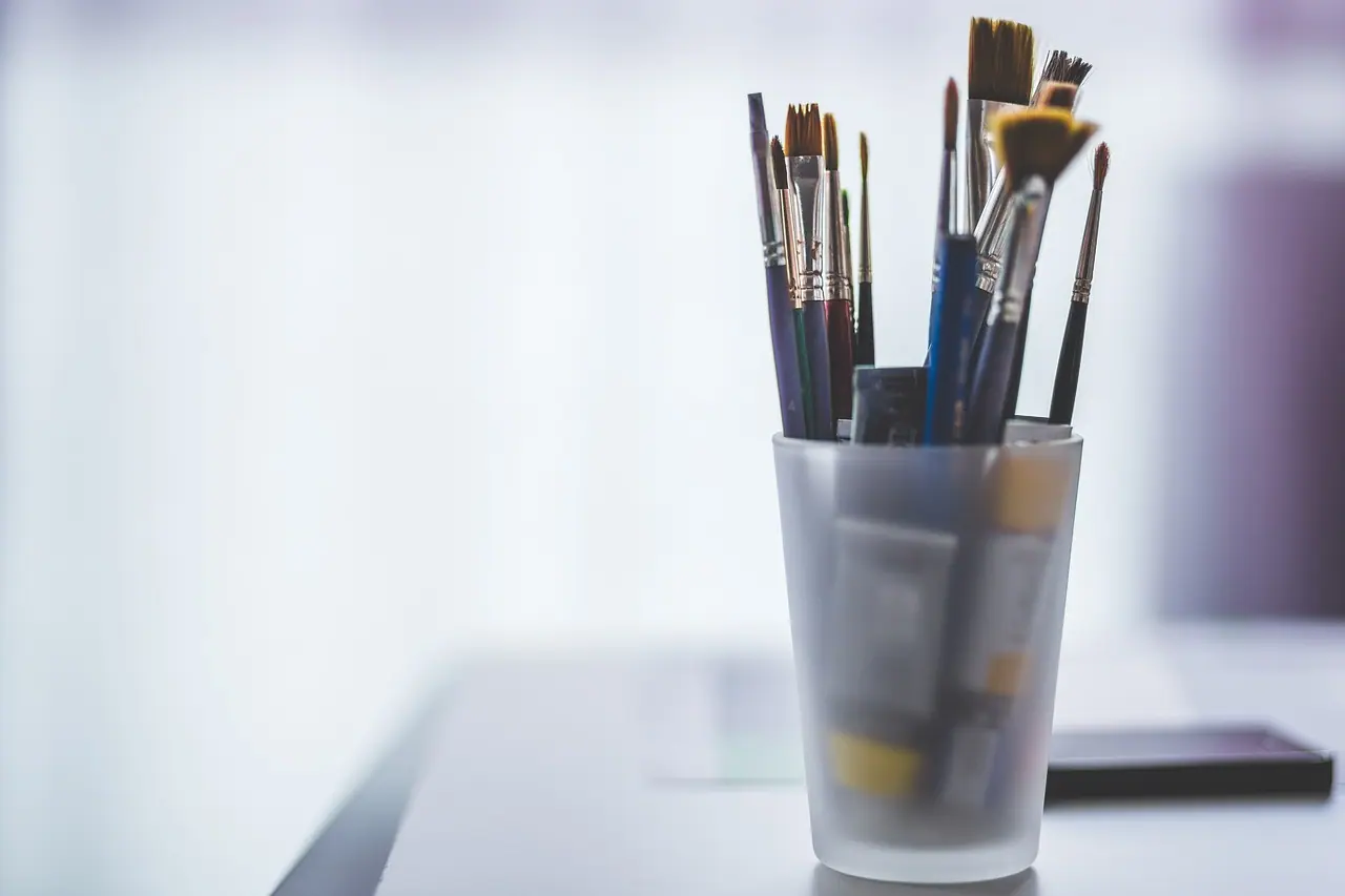 Photograph: paint, brushes, paint tubes