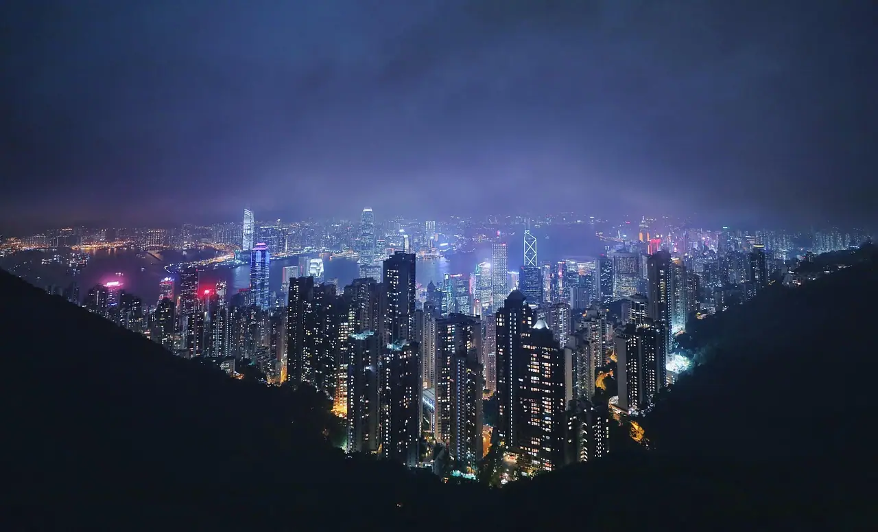 Photograph: buildings, city, night
