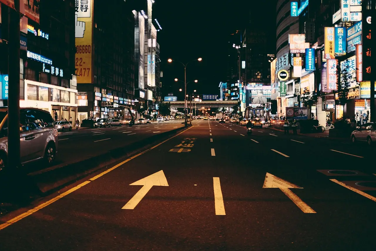 Photograph: street, road, billboards