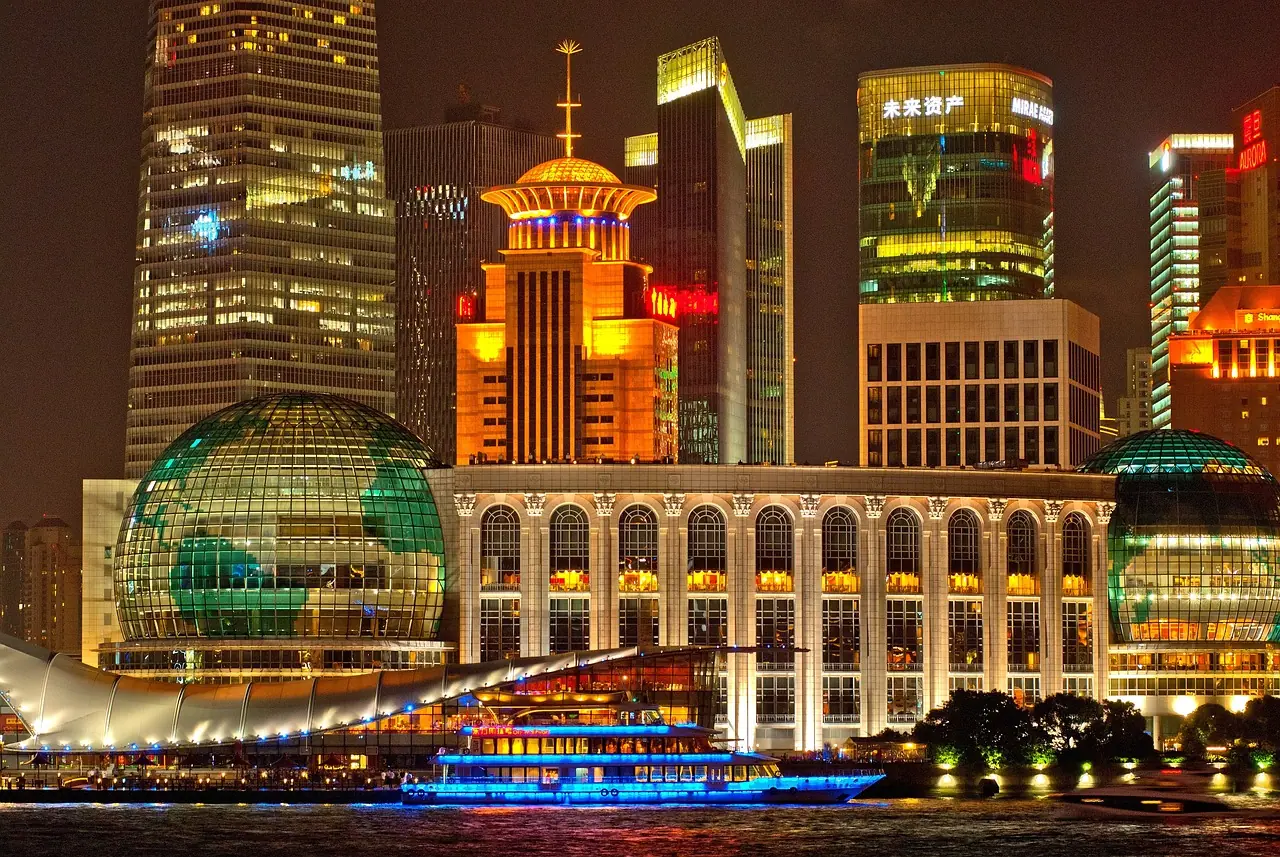 Photograph: buildings, illuminated, city
