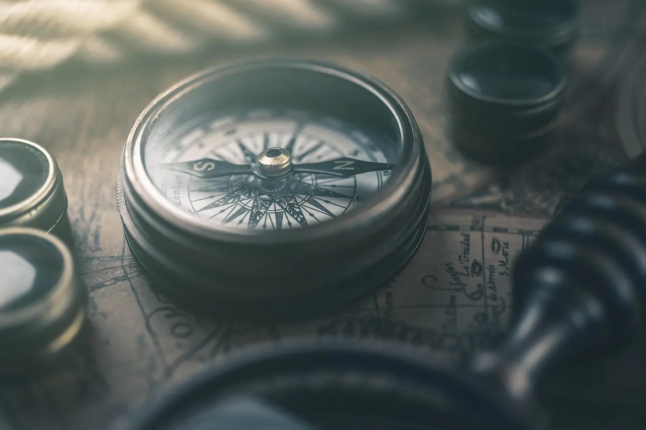 Photograph: compass, map, retro