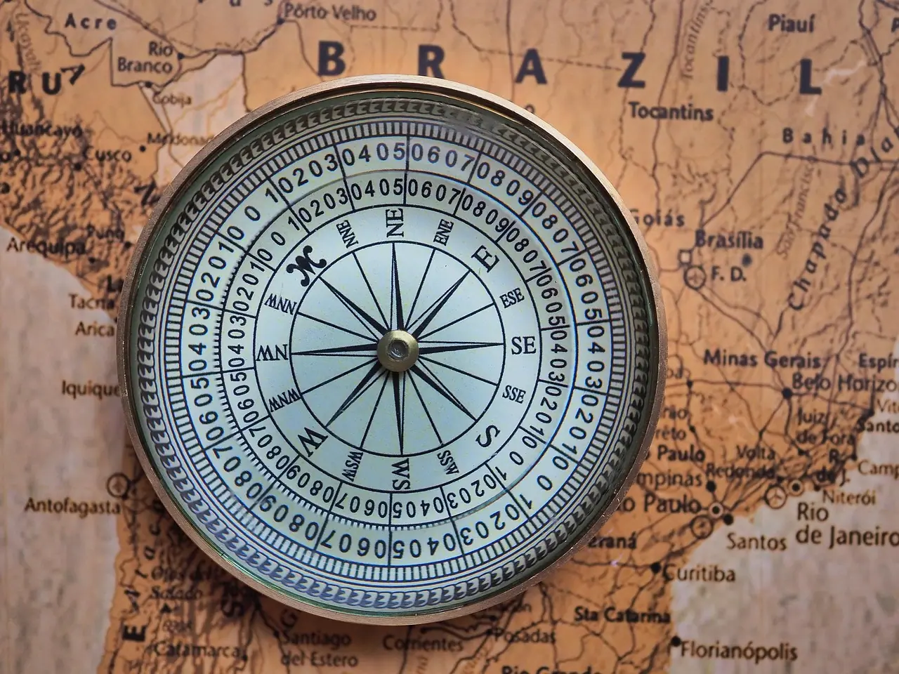 Photograph: compass, map, navigation