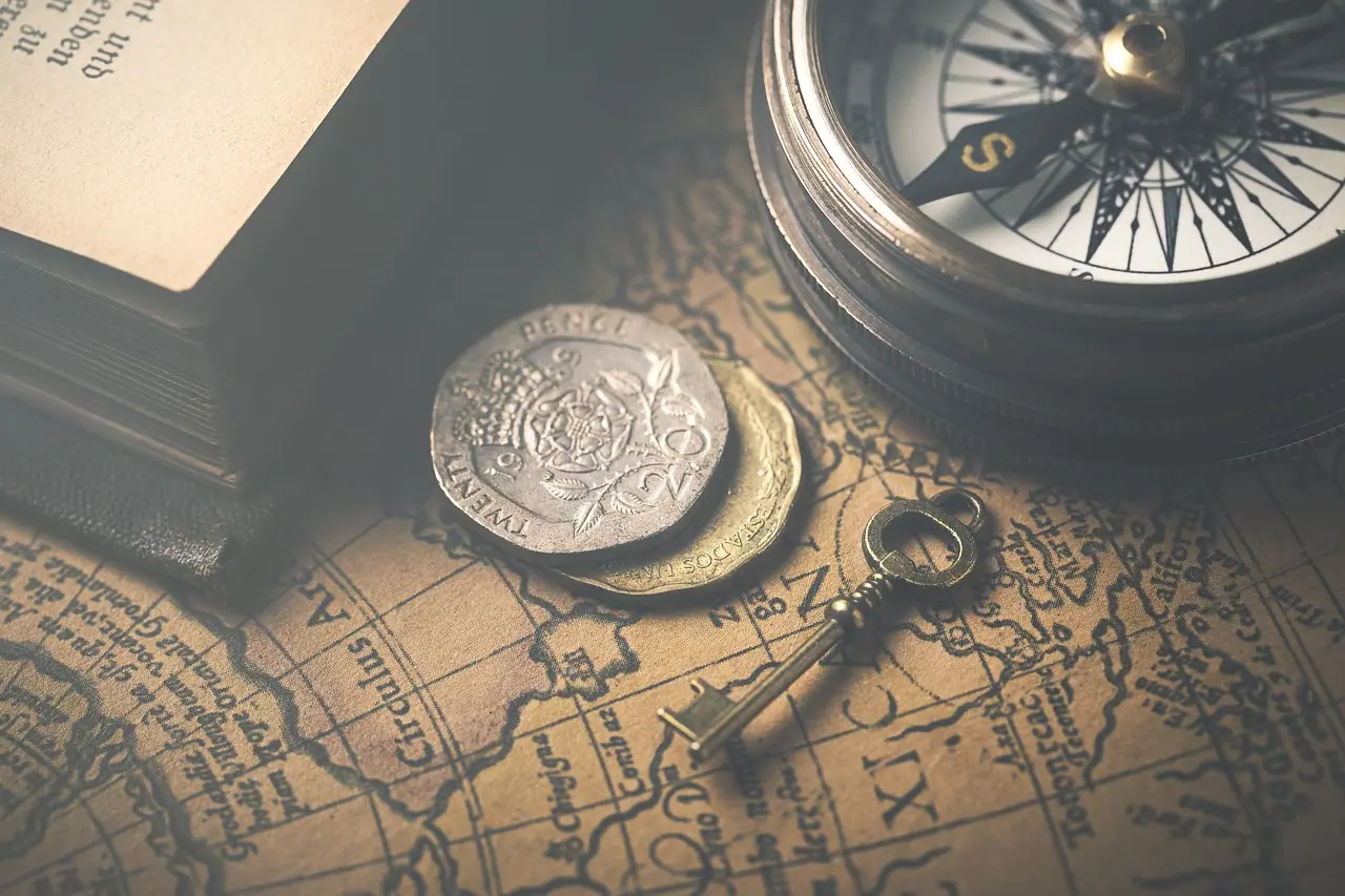 Photograph: vintage, map, compass
