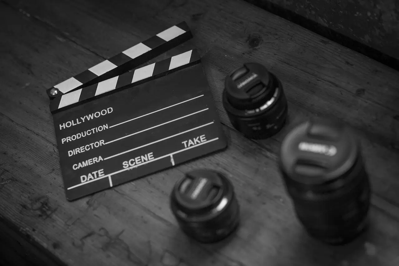 Photograph: clapperboard, lenses, cinema