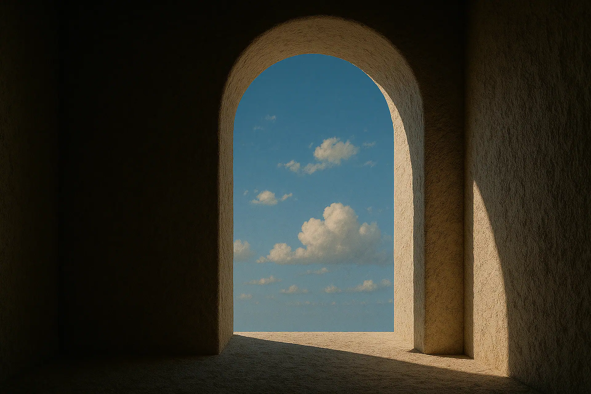 Photograph: arched doorway opening onto sky